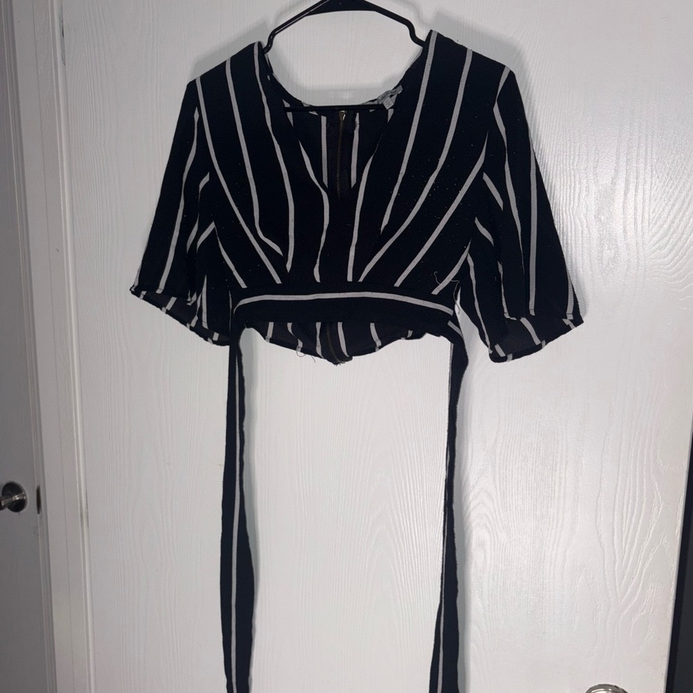 Charlotte Russe Black and White Striped Crop Top